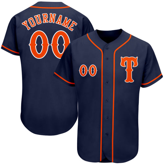 Custom Navy Orange-White Authentic Baseball Jersey - Main View