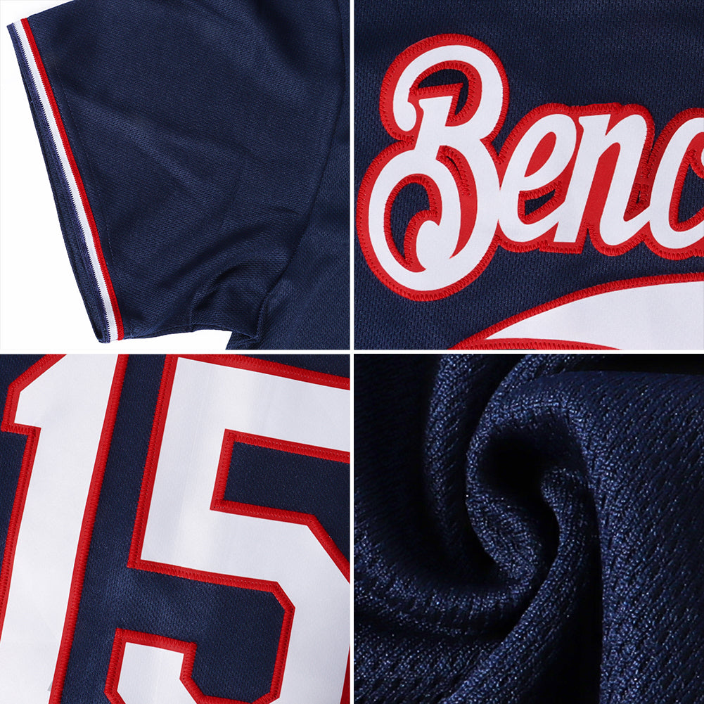 Custom Navy White-Red Authentic Throwback Rib-Knit Baseball Jersey Shirt view 7