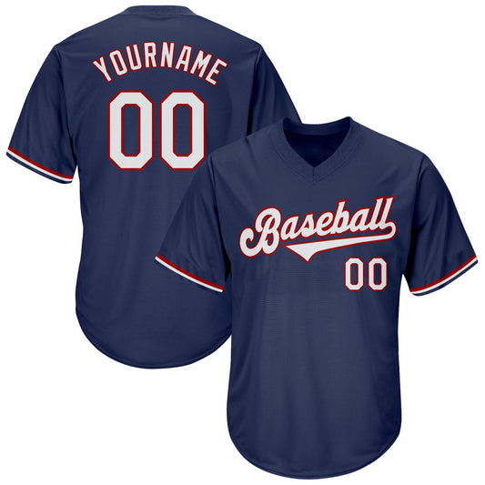 Custom Navy White-Red Authentic Throwback Rib-Knit Baseball Jersey Shirt - Main View