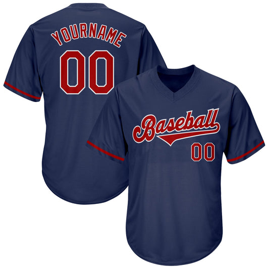Custom Navy Red-White Authentic Throwback Rib-Knit Baseball Jersey Shirt - Main View