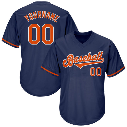Custom Navy Orange-White Authentic Throwback Rib-Knit Baseball Jersey Shirt - Main View
