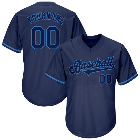 Custom Navy Navy-Powder Blue Authentic Throwback Rib-Knit Baseball Jersey Shirt - Main View