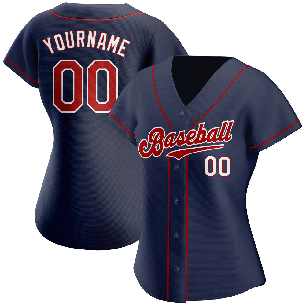 Custom Navy Red-White Authentic Baseball Jersey view 2