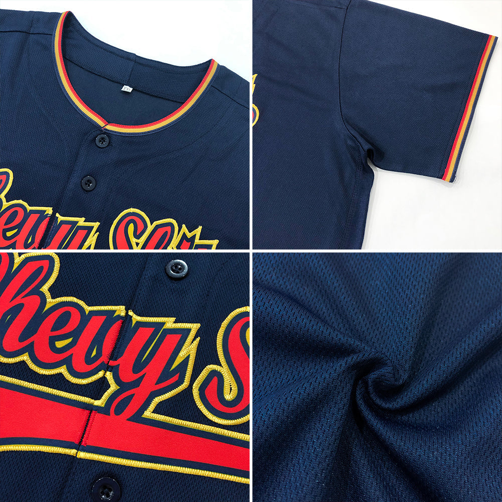 Custom Navy Red-White Authentic Baseball Jersey view 6