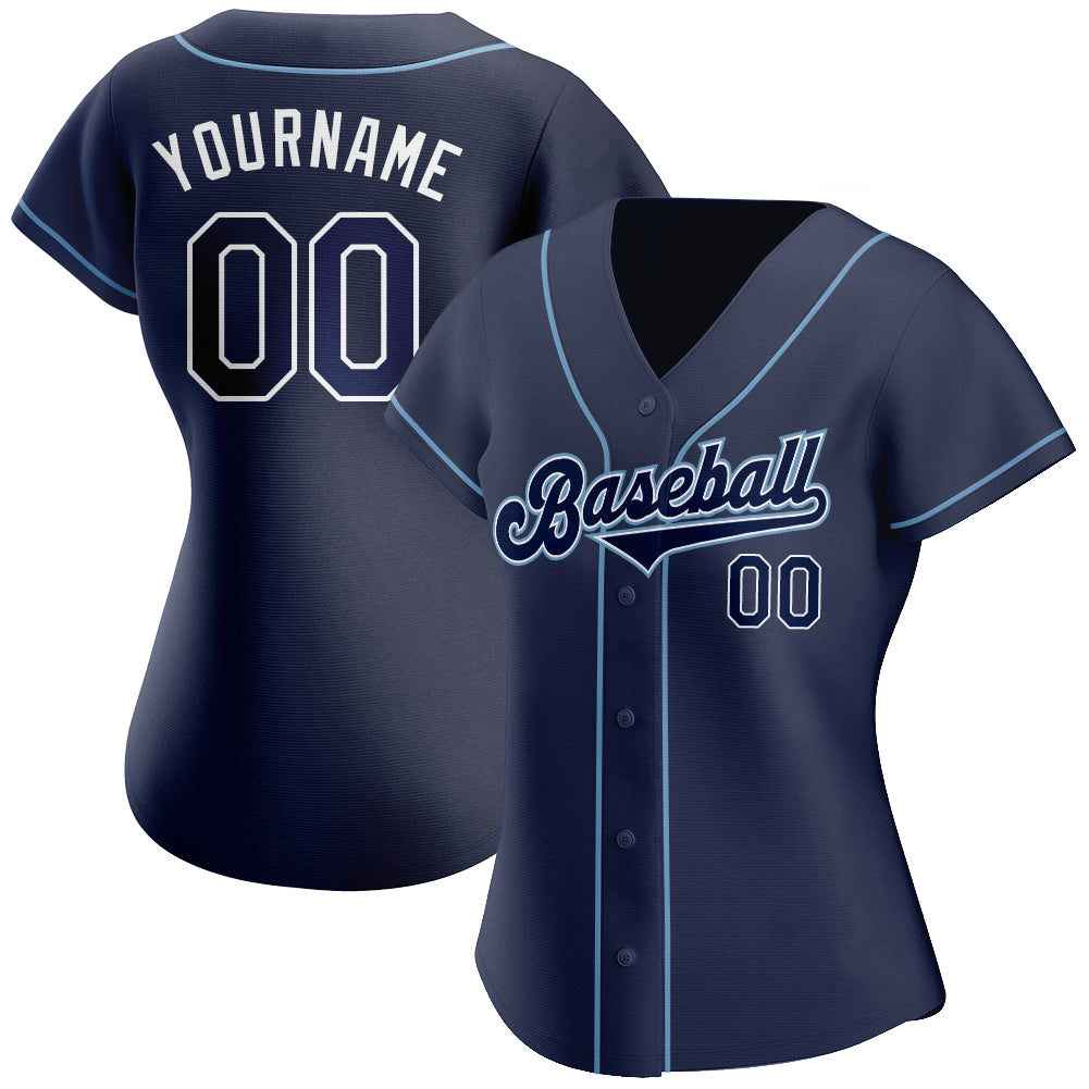 Custom Navy Navy-Powder Blue Authentic Baseball Jersey view 2