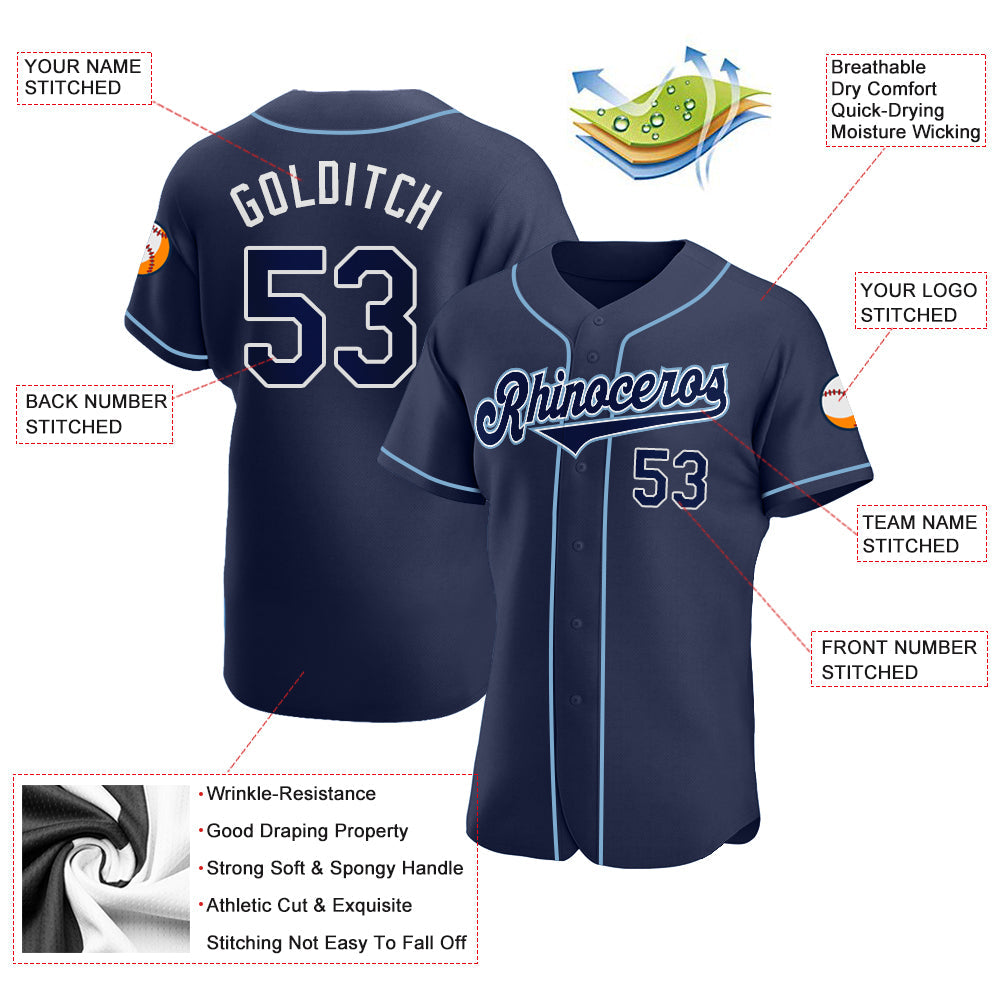 Custom Navy Navy-Powder Blue Authentic Baseball Jersey view 3