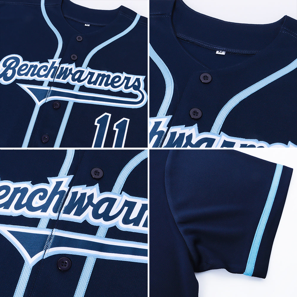 Custom Navy Navy-Powder Blue Authentic Baseball Jersey view 6