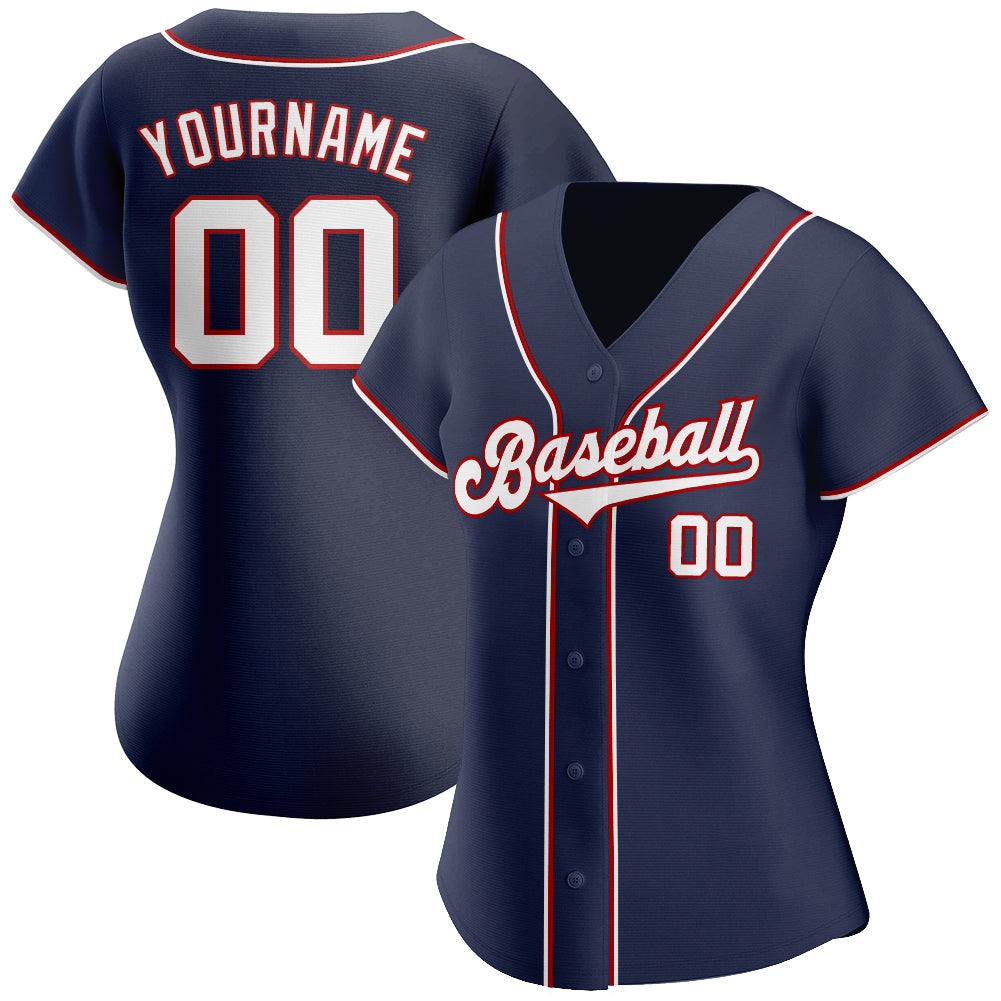 Custom Navy White-Red Authentic Baseball Jersey view 2