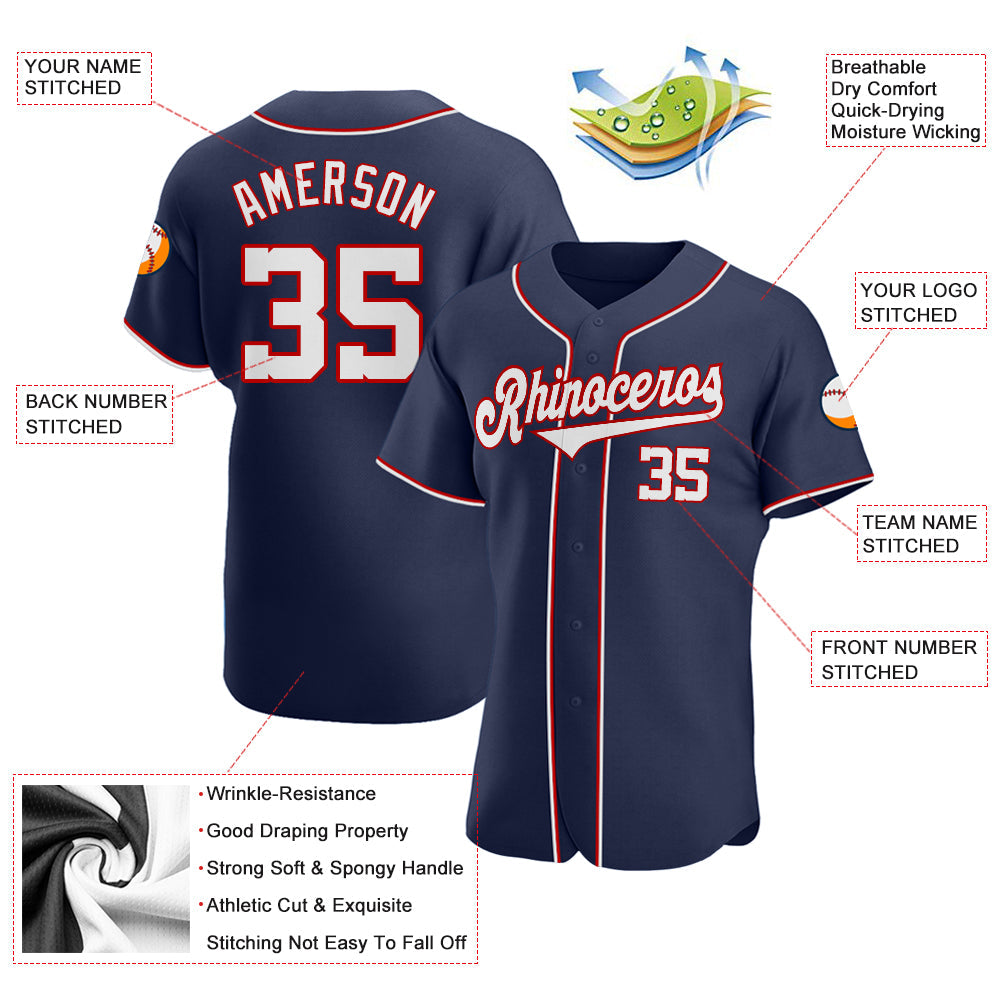 Custom Navy White-Red Authentic Baseball Jersey view 3