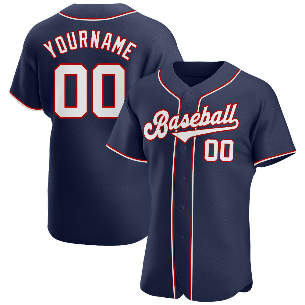 Custom Navy White-Red Authentic Baseball Jersey - Main View