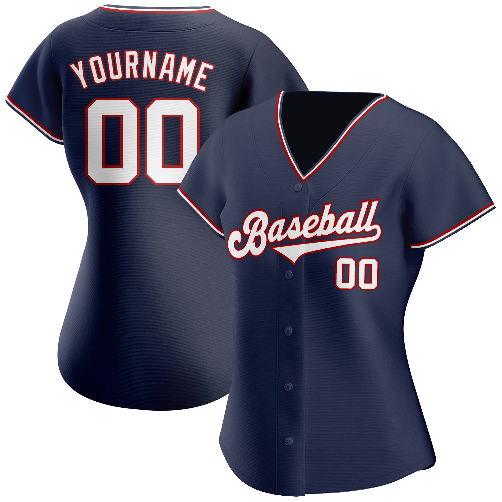 Custom Navy White-Red Authentic Baseball Jersey view 2