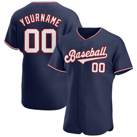 Custom Navy White-Red Authentic Baseball Jersey - Main View