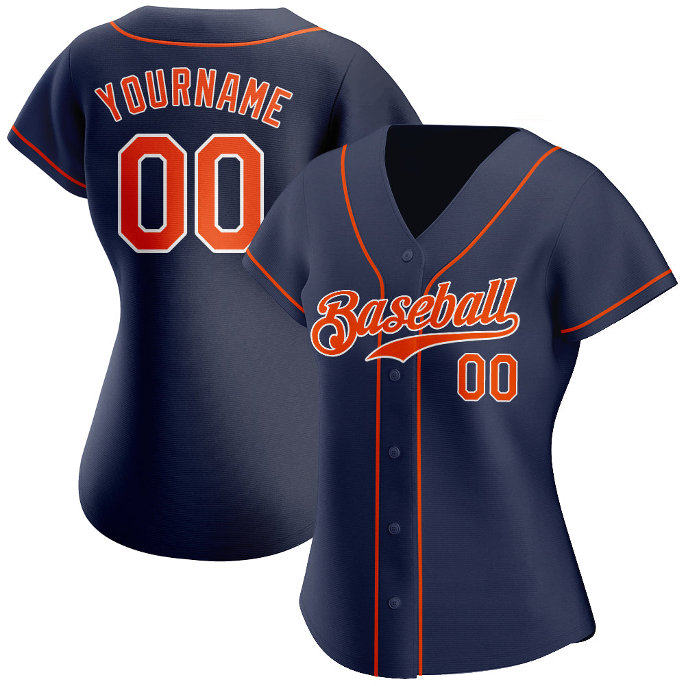 Custom Navy Orange-White Authentic Baseball Jersey view 3