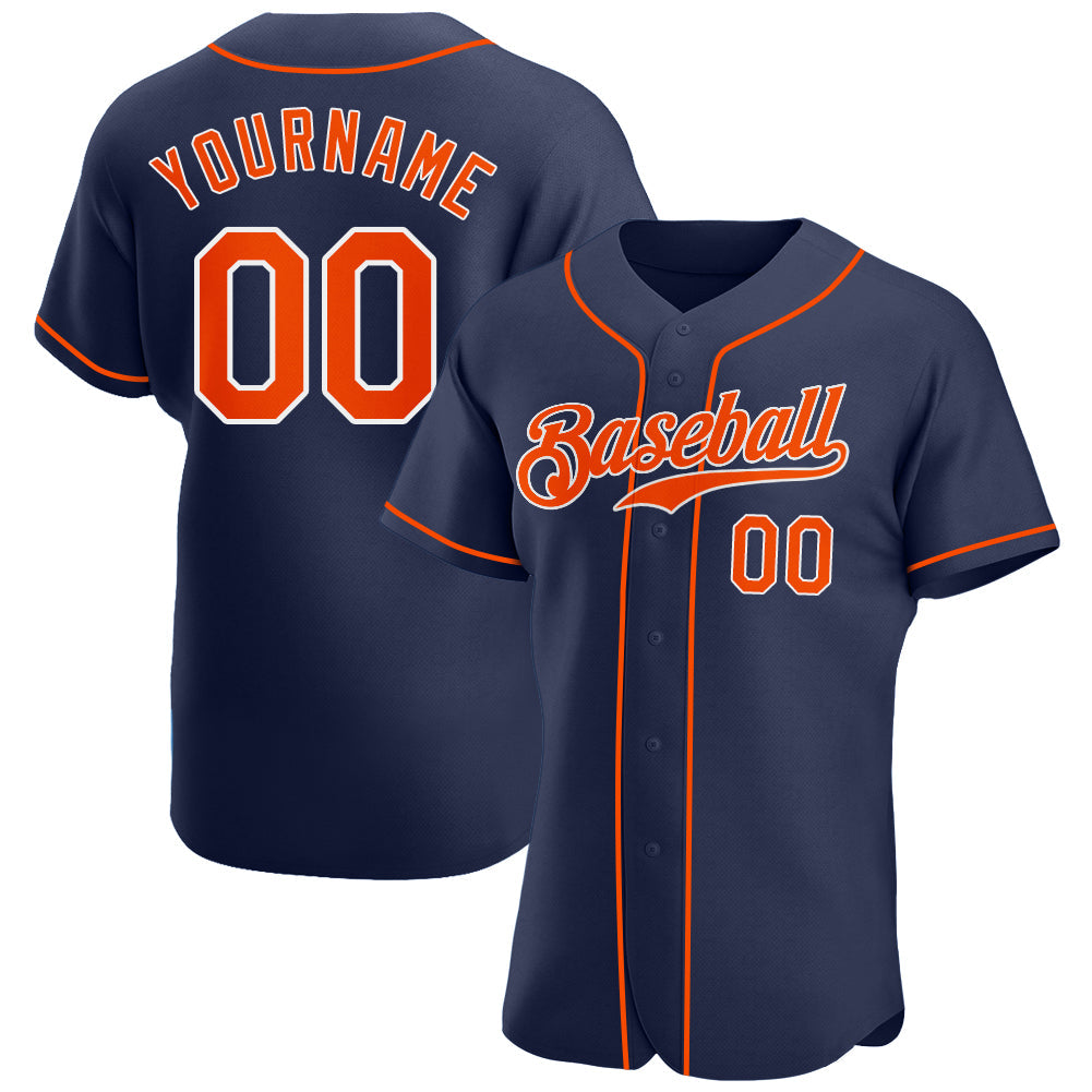 Custom Navy Orange-White Authentic Baseball Jersey - Main View