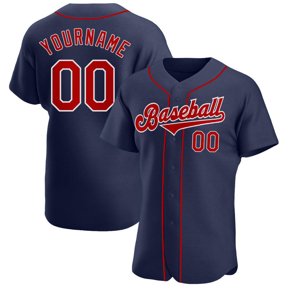 Custom Navy Red-White Authentic Baseball Jersey - Main View
