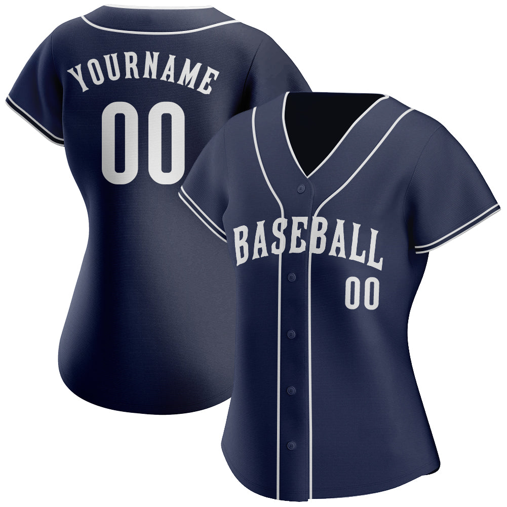 Custom Navy White Authentic Baseball Jersey view 3