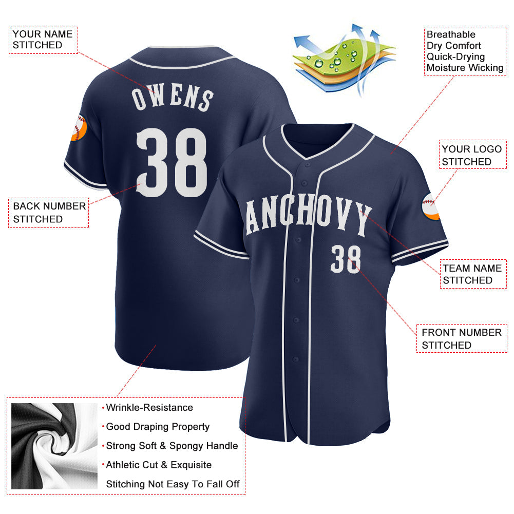 Custom Navy White Authentic Baseball Jersey view 4