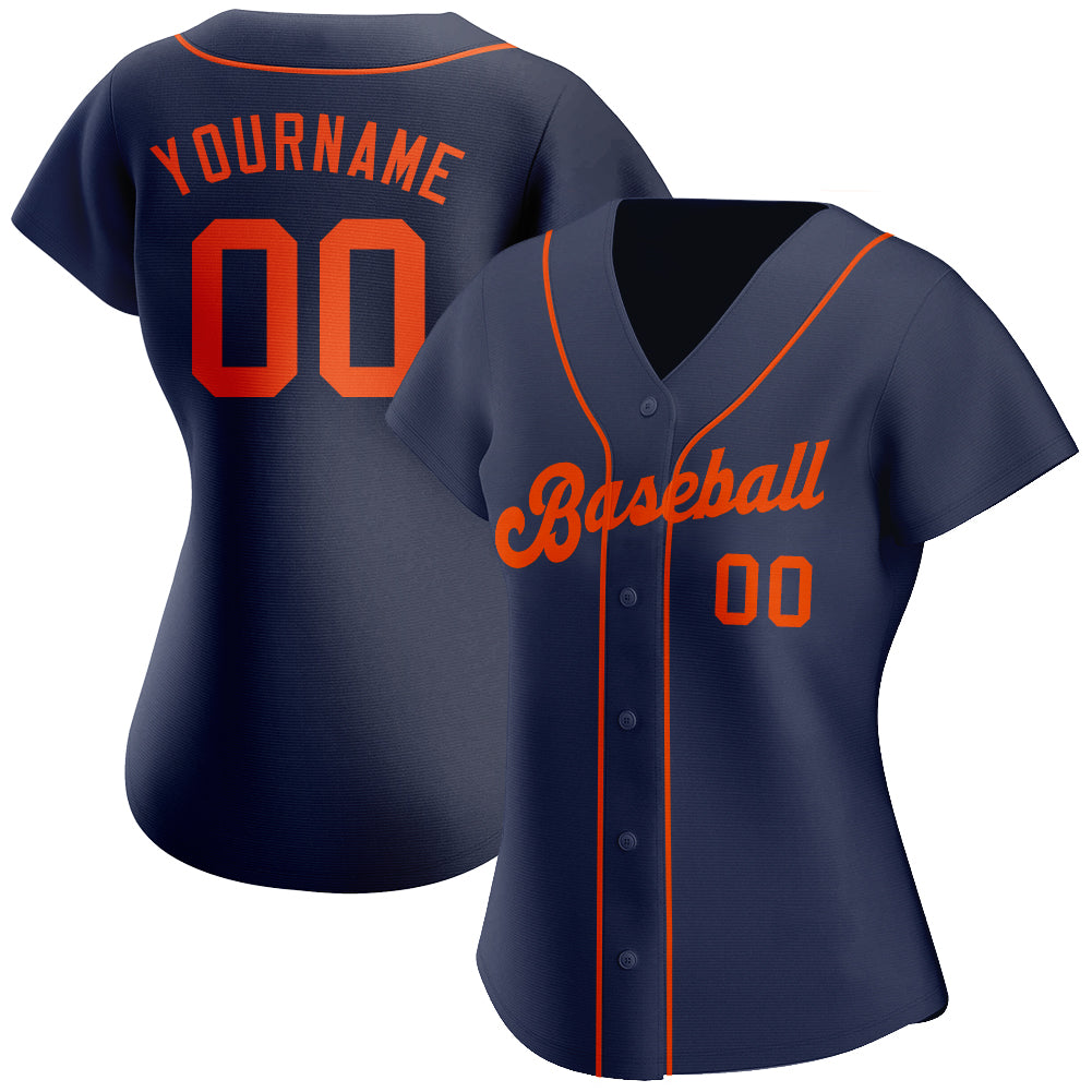Custom Navy Orange Authentic Baseball Jersey view 2
