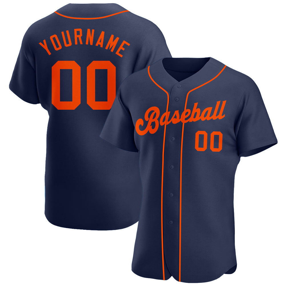 Custom Navy Orange Authentic Baseball Jersey - Main View