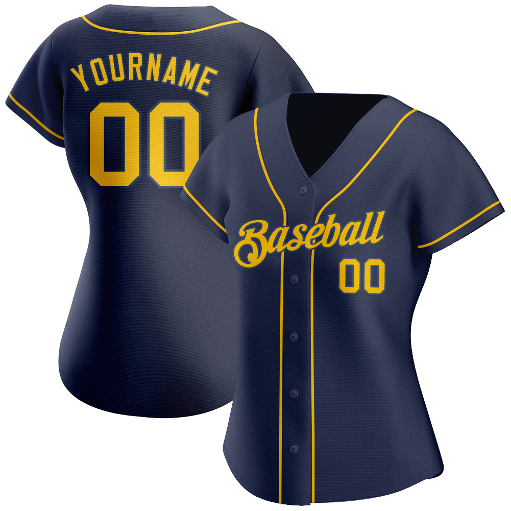Custom Navy Gold-Navy Authentic Baseball Jersey view 2