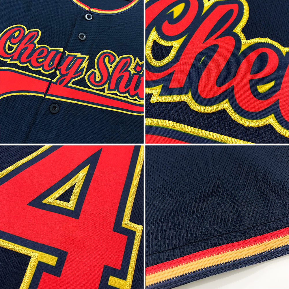 Custom Navy Gold-Navy Authentic Baseball Jersey view 6