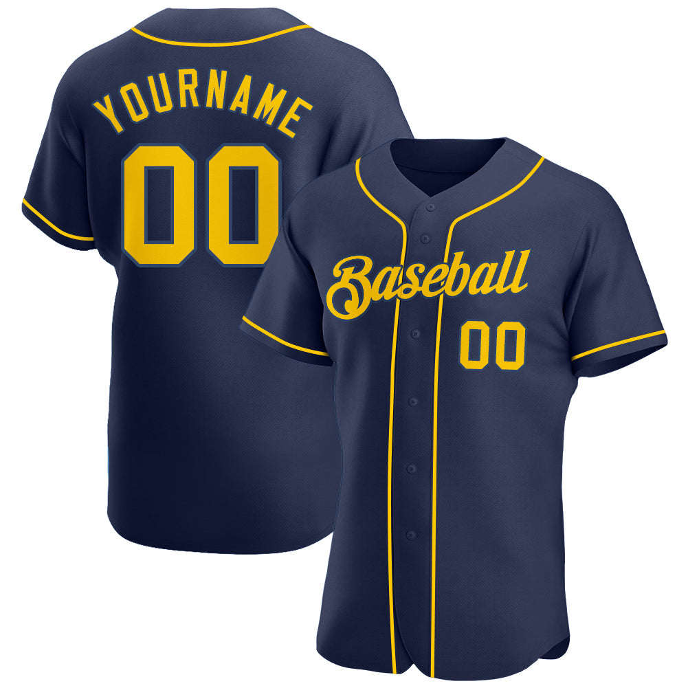 Custom Navy Gold-Navy Authentic Baseball Jersey - Main View