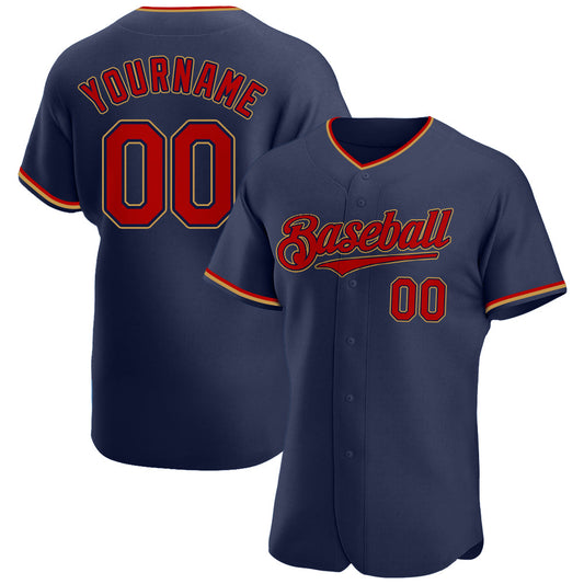 Custom Navy Red-Old Gold Authentic Baseball Jersey - Main View