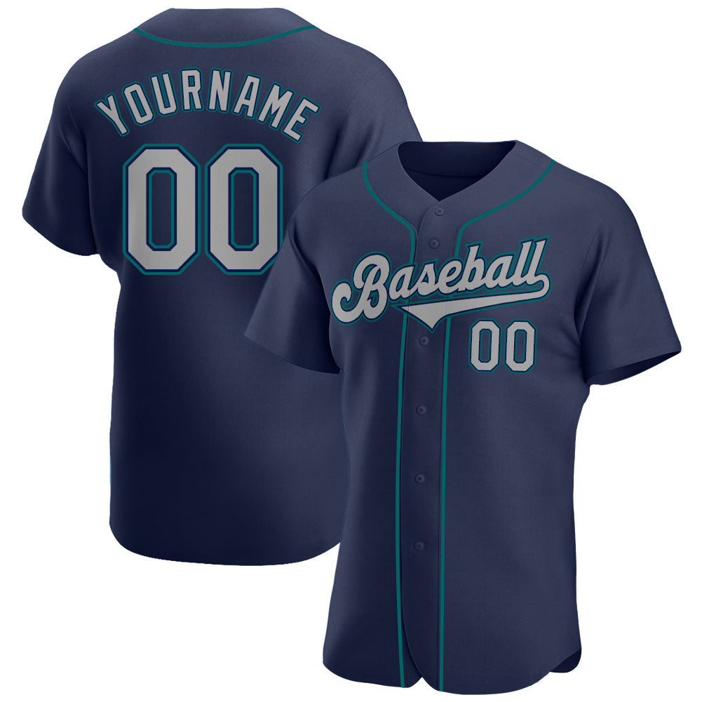 Custom Navy Gray-Teal Authentic Baseball Jersey - Main View