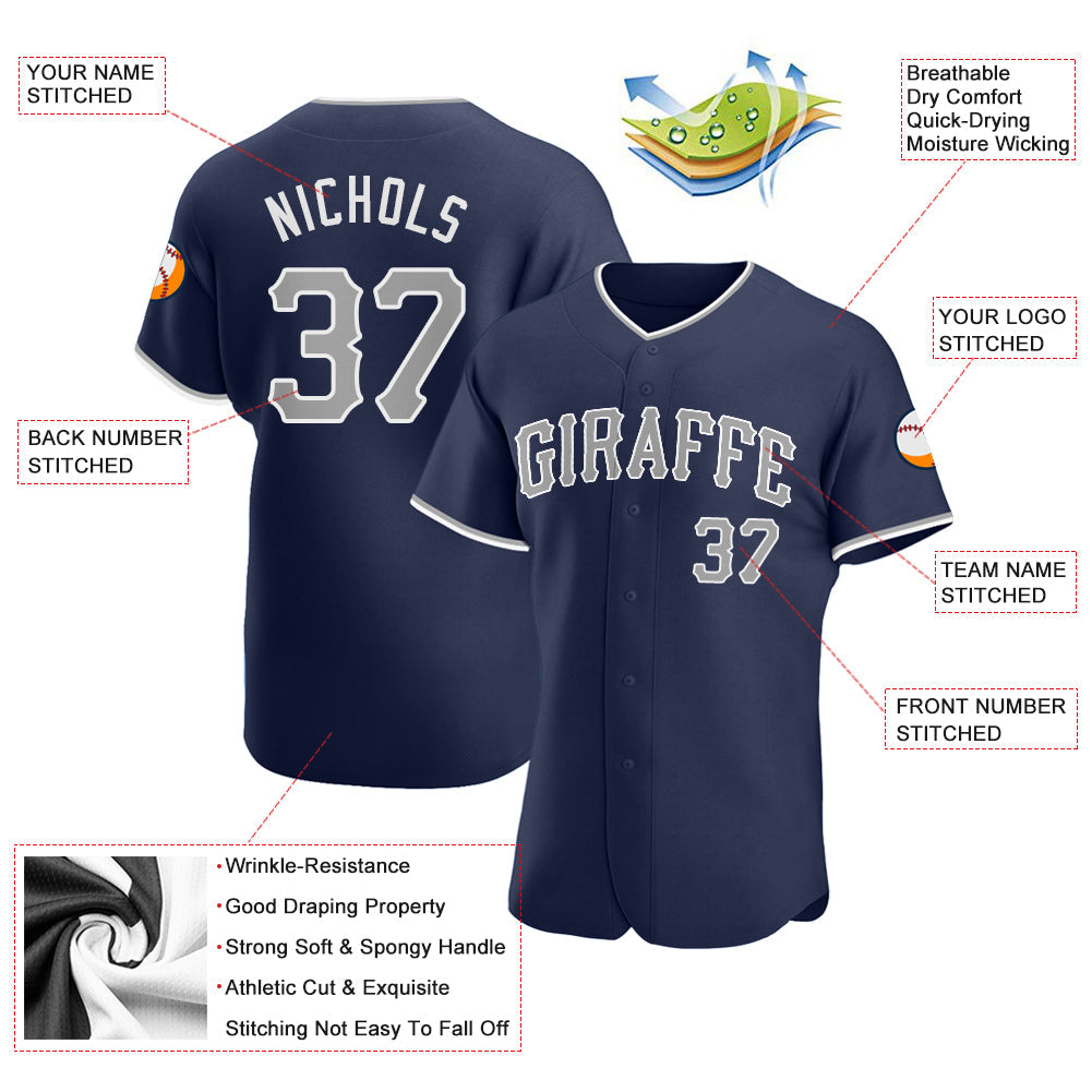 Custom Navy Gray-White Authentic Baseball Jersey view 3