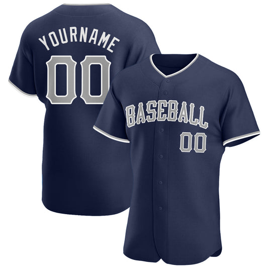 Custom Navy Gray-White Authentic Baseball Jersey - Main View