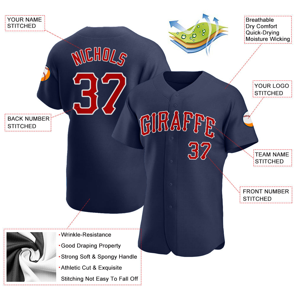 Custom Navy Red-White Authentic Baseball Jersey view 3