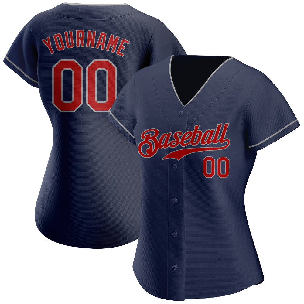 Custom Navy Red-Gray Authentic Baseball Jersey view 2