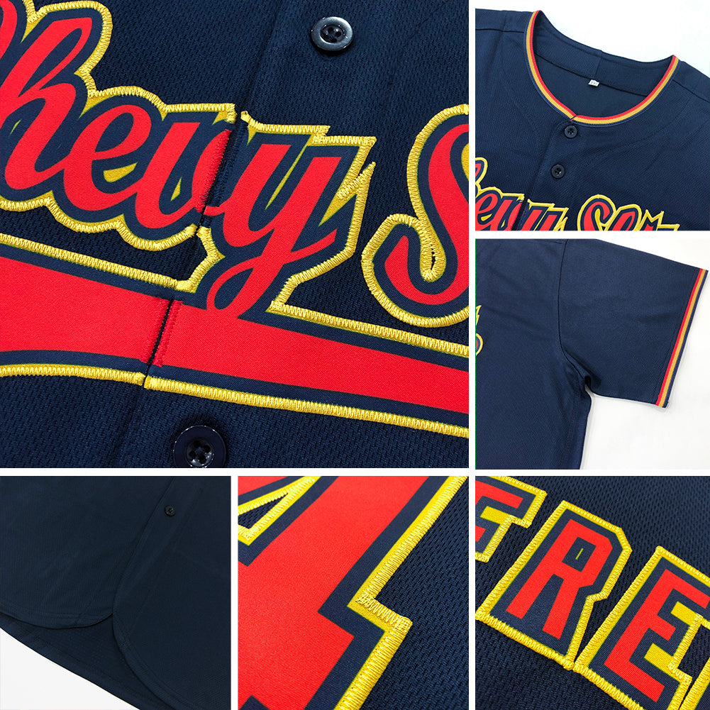 Custom Navy Red-Gray Authentic Baseball Jersey view 6