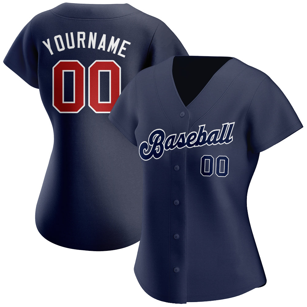 Custom Navy Red-White Authentic Baseball Jersey view 2