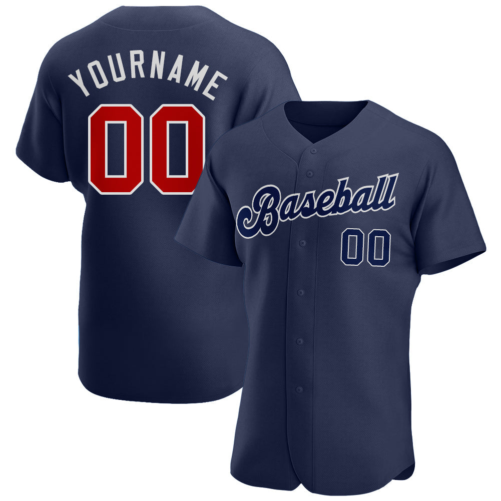 Custom Navy Red-White Authentic Baseball Jersey - Main View