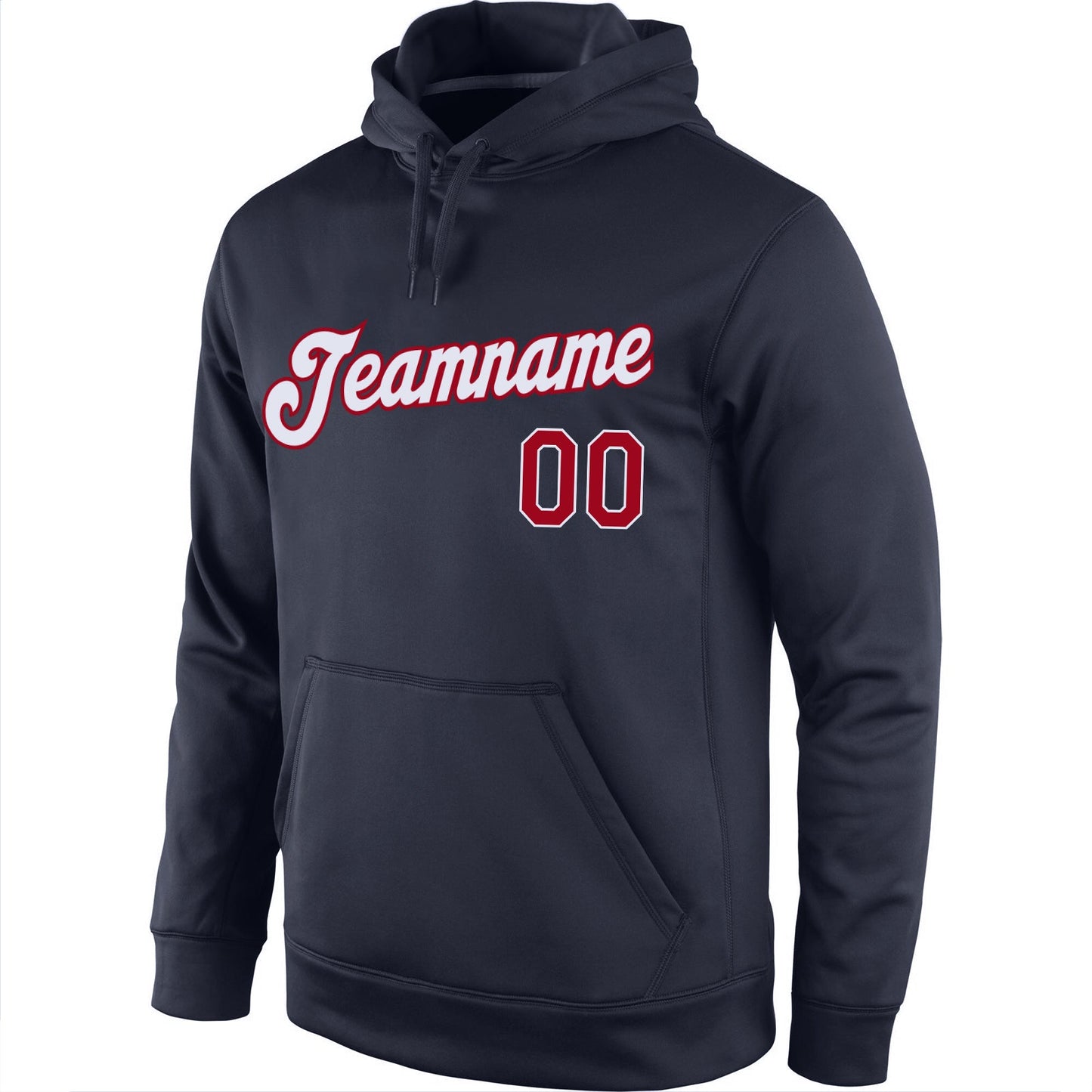 Custom Stitched Navy Red-White Sports Pullover Sweatshirt Hoodie view 2