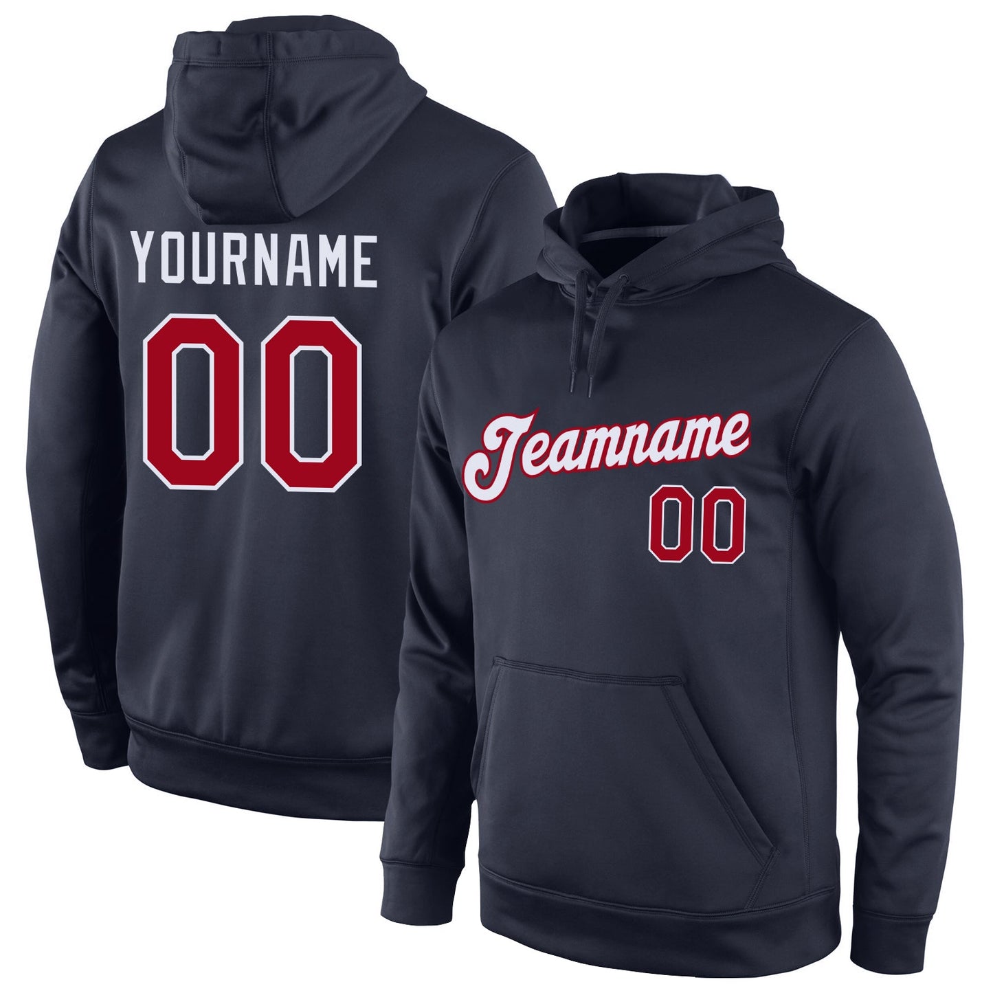 Custom Stitched Navy Red-White Sports Pullover Sweatshirt Hoodie - Main View