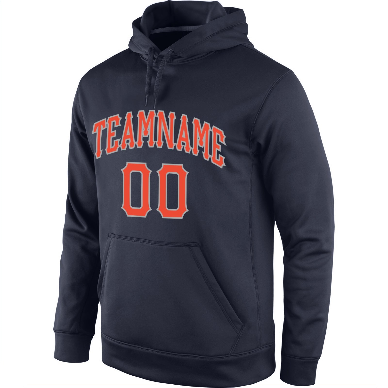 Custom Stitched Navy Orange-Gray Sports Pullover Sweatshirt Hoodie view 2
