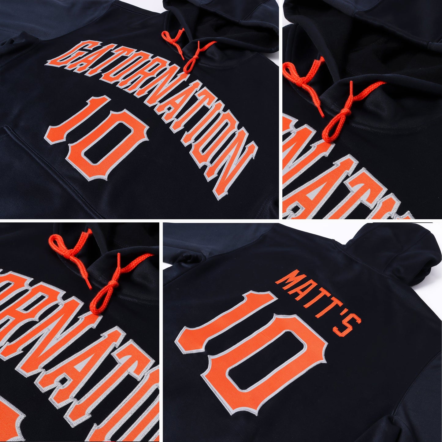 Custom Stitched Navy Orange-Gray Sports Pullover Sweatshirt Hoodie view 7