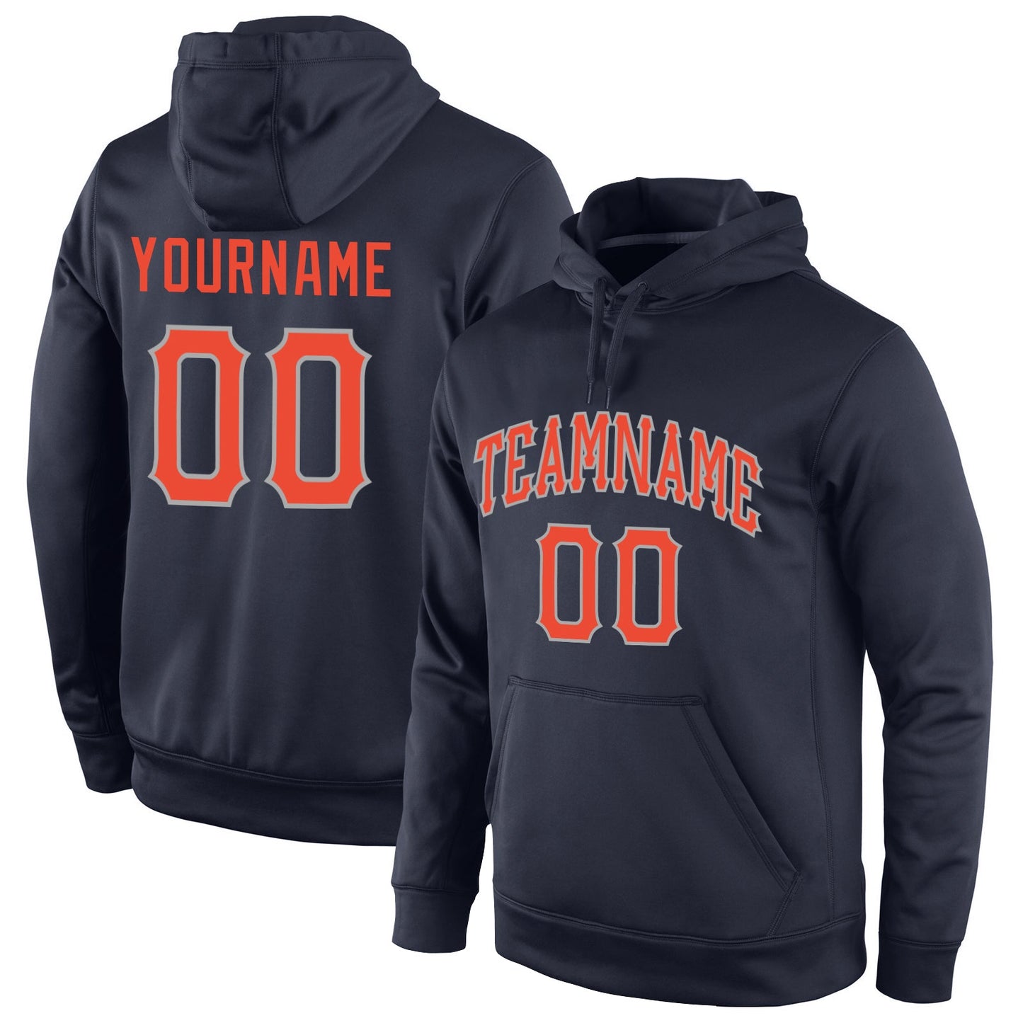 Custom Stitched Navy Orange-Gray Sports Pullover Sweatshirt Hoodie - Main View