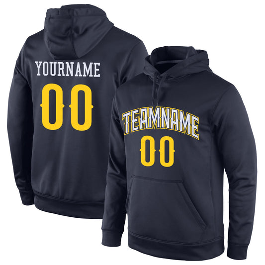 Custom Stitched Navy Gold-White Sports Pullover Sweatshirt Hoodie - Main View