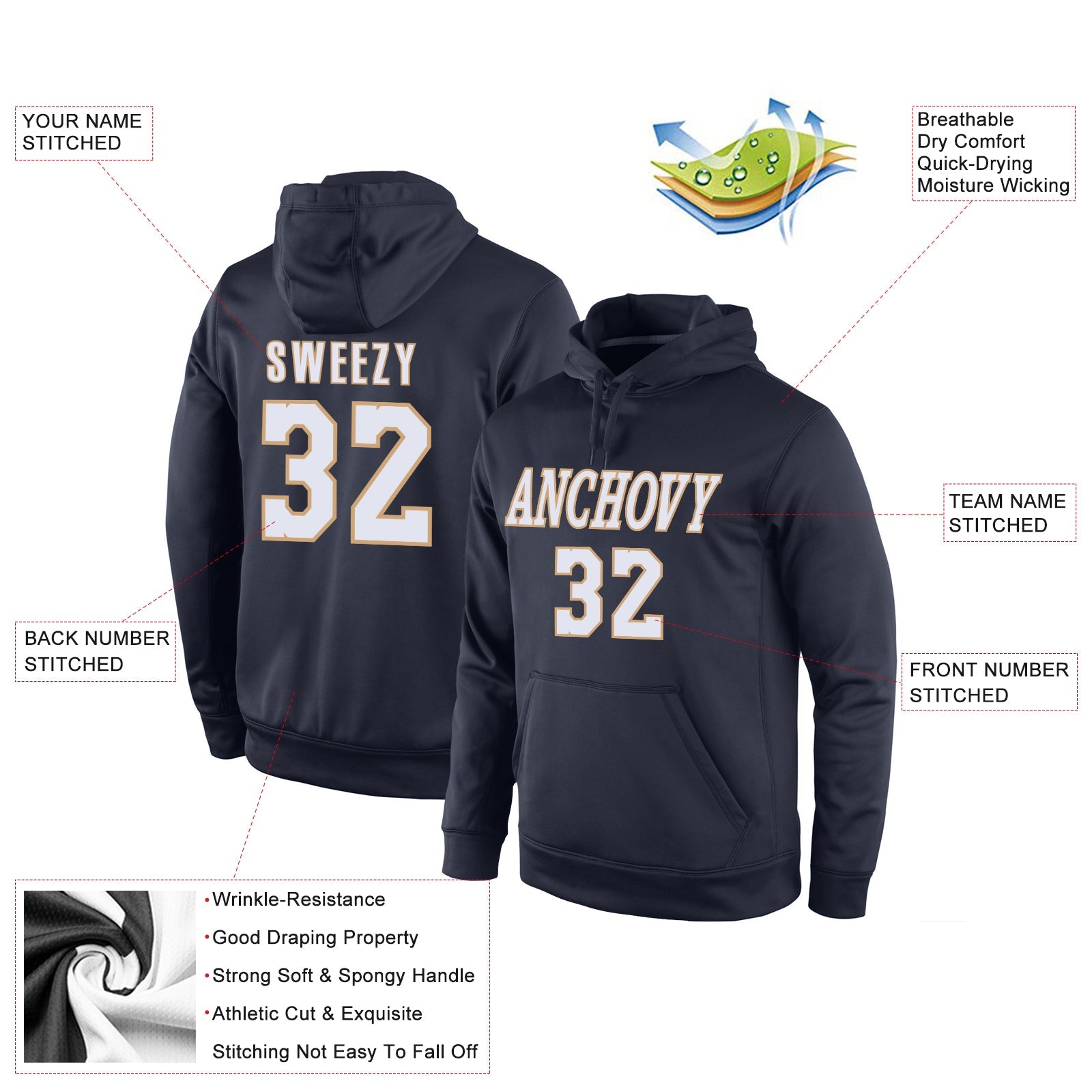 Custom Stitched Navy White-Old Gold Sports Pullover Sweatshirt Hoodie view 4