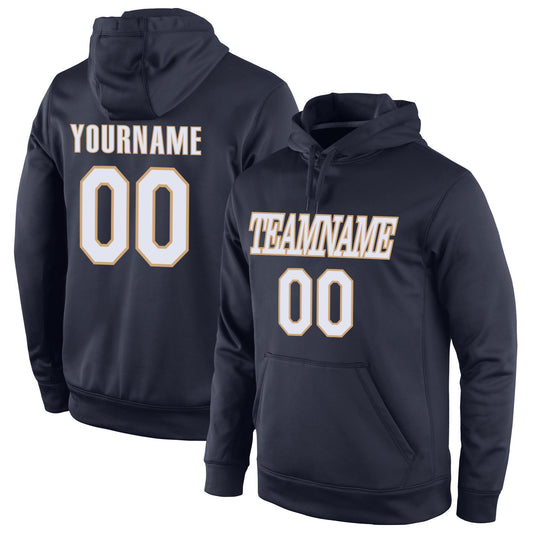 Custom Stitched Navy White-Old Gold Sports Pullover Sweatshirt Hoodie - Main View