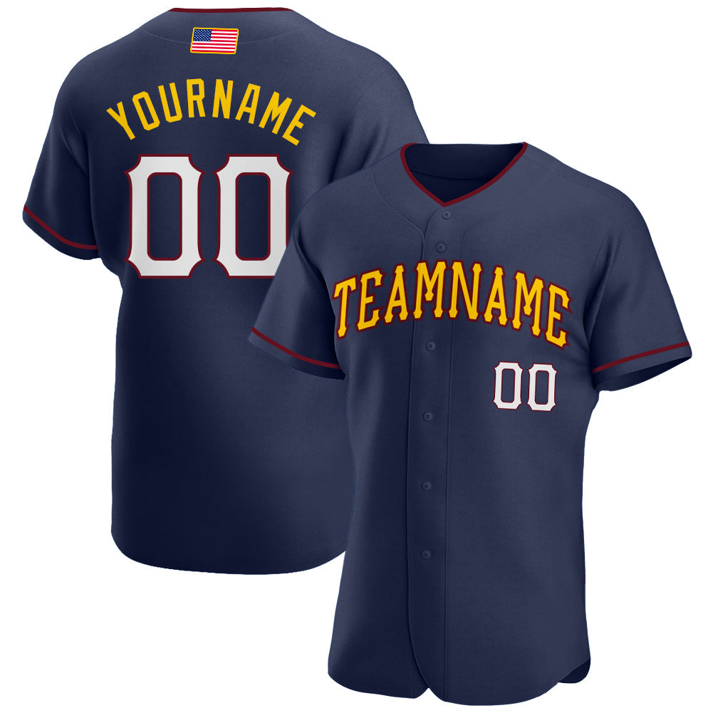 Custom Navy White-Gold Authentic American Flag Fashion Baseball Jersey - Main View