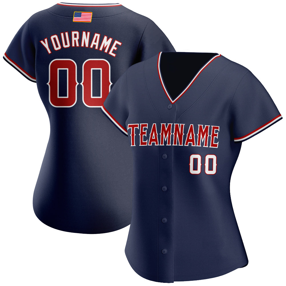 Custom Navy Red-White Authentic American Flag Fashion Baseball Jersey view 2