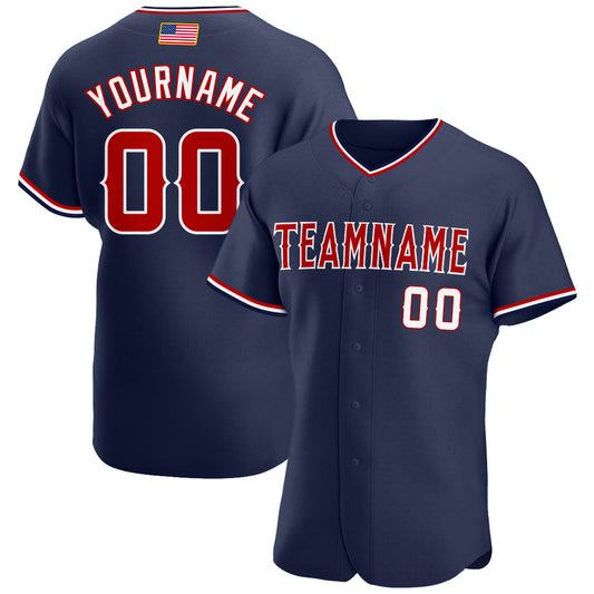 Custom Navy Red-White Authentic American Flag Fashion Baseball Jersey - Main View