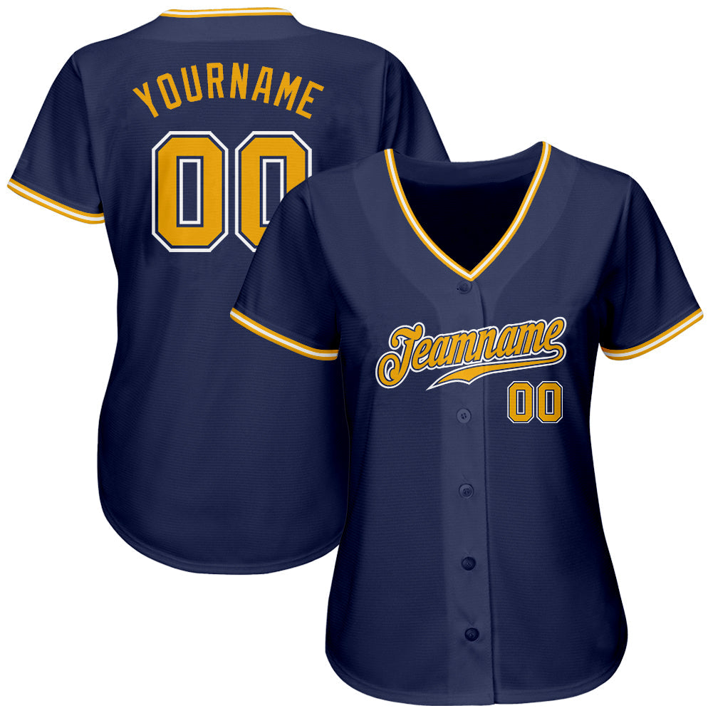 Custom Navy Gold-White Authentic Baseball Jersey view 2