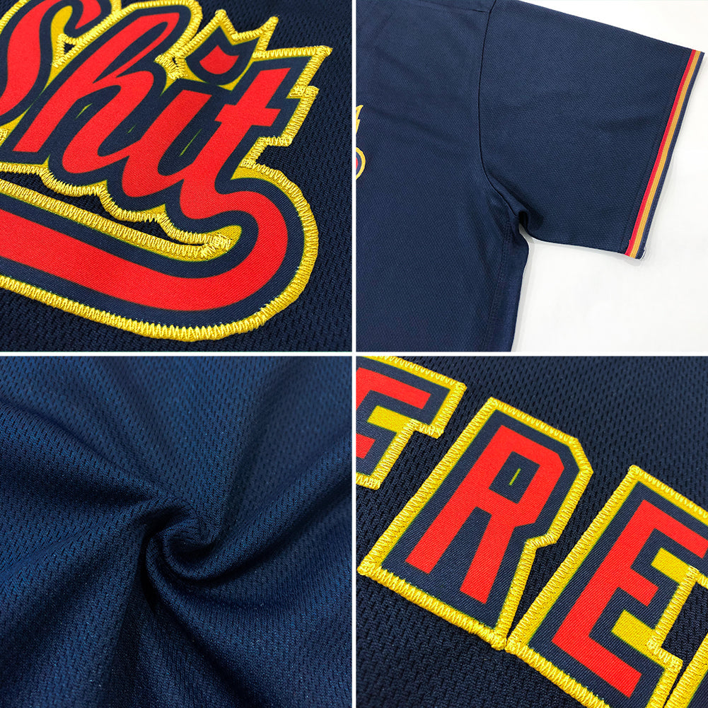 Custom Navy Gold-White Authentic Baseball Jersey view 6