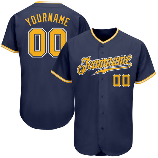 Custom Navy Gold-White Authentic Baseball Jersey - Main View