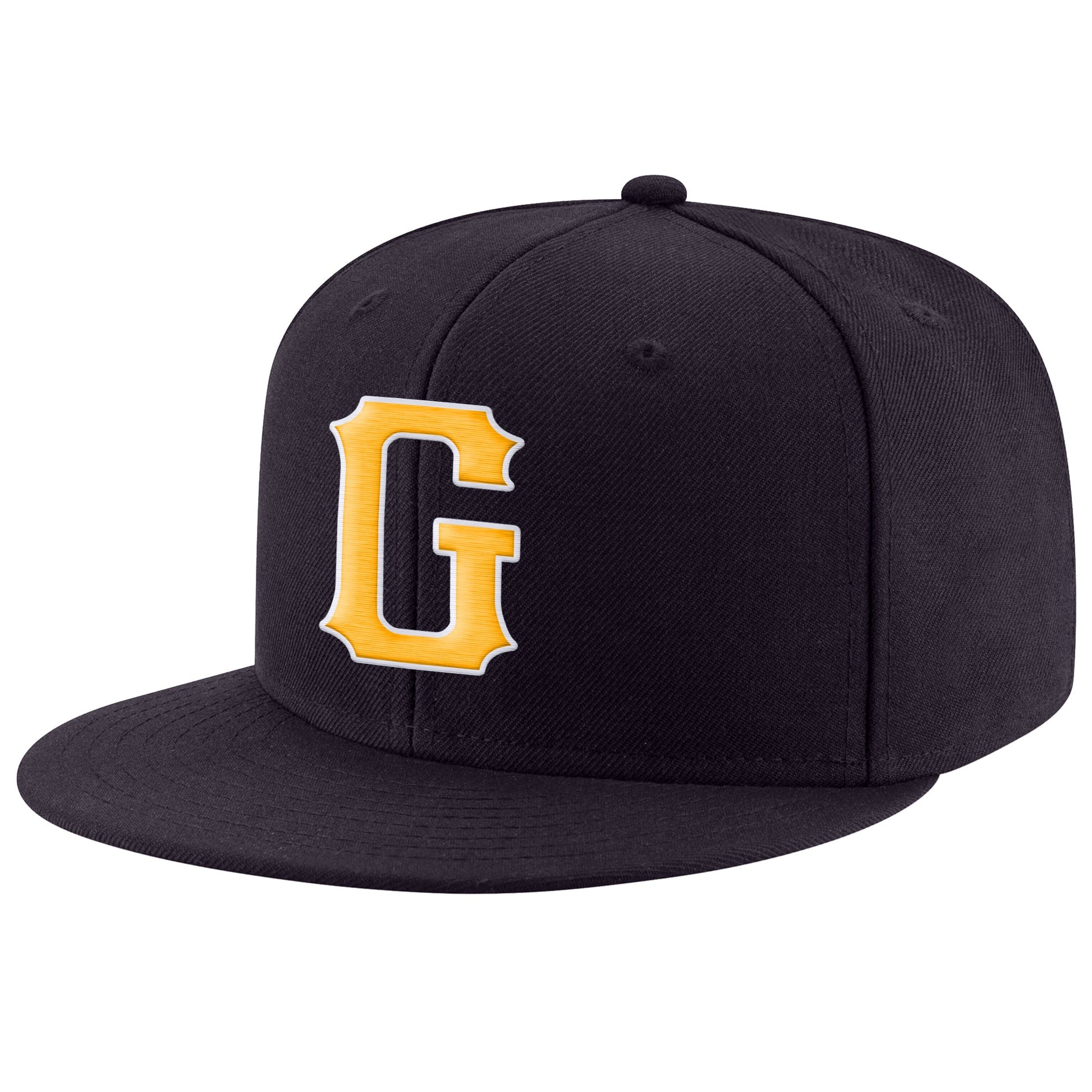 Custom Navy Gold-White Stitched Adjustable Snapback Hat - Main View